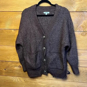 Steve Madden Womens Rayna Cardigan Brown Button up Pockets Lg Warm Winter v-neck